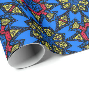 Papier Cadeau Bleu Rouge Jaune Tribal Africain Motif ethnique