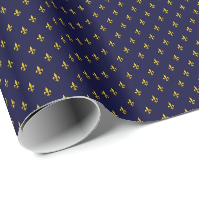 Papier Cadeau Bleu royal Fleur De Lis (Coin rond)