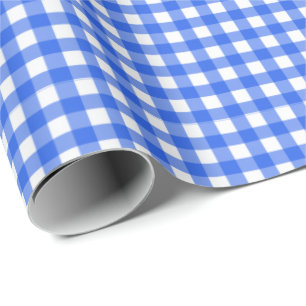 Papier Cadeau Bleu royal  Papier blanc à enveloppement En vichy