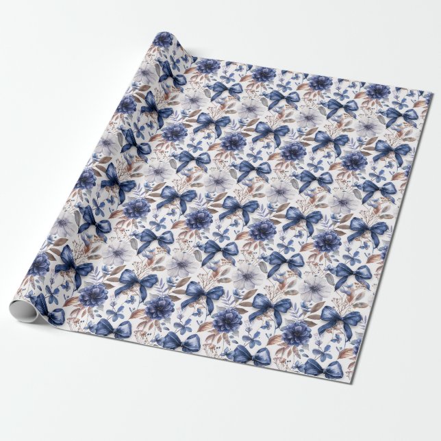 Papier Cadeau Bleu Ruban Bow Coquette Esthétique Grandmillénaire (Déroulé)