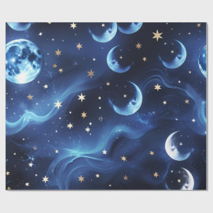 Papier Cadeau Bleu Saphir Lune Céleste