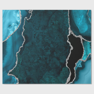 Papier Cadeau Bleu sarcelle et agate fausse pailletée argentée