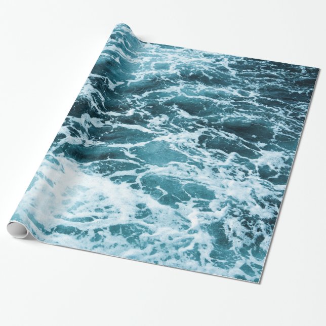 Papier Cadeau Bleu vagues océan arrière - plan (Déroulé)