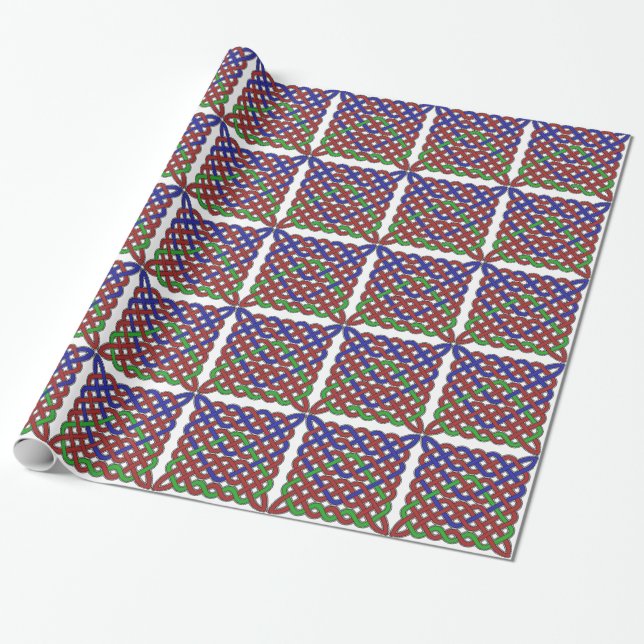 Papier Cadeau Bleu, vert et rouge céleste noeuds (Déroulé)