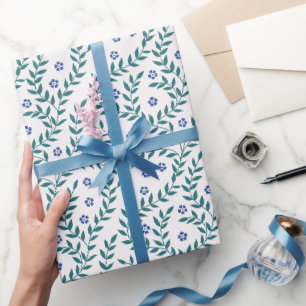Papier Cadeau bleu vert feuilles