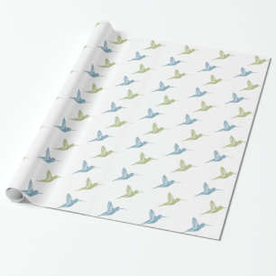 Papier Cadeau Bleu Vert Hummingbirds Anniversaire