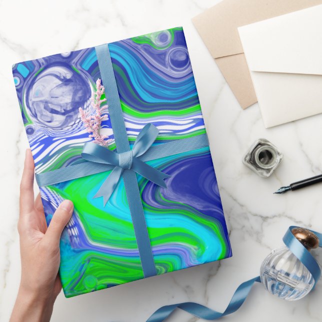 Papier Cadeau Bleu vert Marbre brun brindilles Anniversaire (Cadeaux)