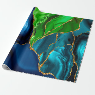 Papier Cadeau Bleu, violet et vert Peacock Agate Faux parties sc