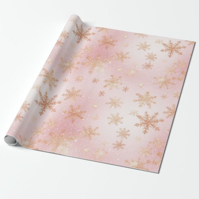 Papier Cadeau Bliss de flocon rose et or (Déroulé)