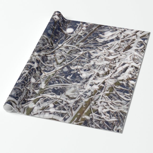 Papier Cadeau Blizzard Arbre Neige Branches couvertes Nature Pho (Déroulé)