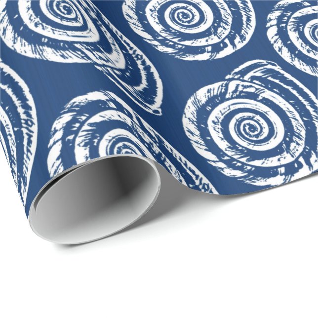 Papier Cadeau Bloc de coquillages en spirale Impression, bleu et (Coin rond)