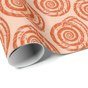 Papier Cadeau Bloc de coquillages spiraux Impression, orange cor