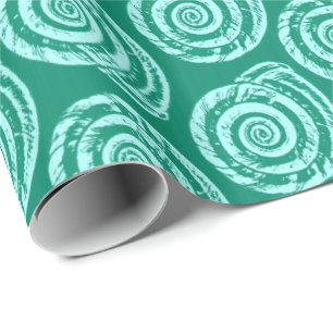 Papier Cadeau Bloc de coquillages spiraux Impression, Turquoise 