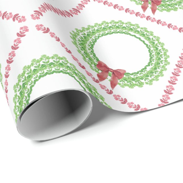 Papier Cadeau Block Print Flower Wreath Wrapping Paper (Coin rond)