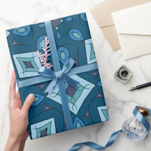 Papier Cadeau Blocs Abstraits, Diamants, couleurs bleues vertes,
