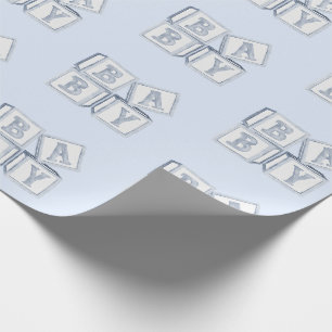 Papier Cadeau Blocs bébé Typographie Bleu Aquarelle Douche