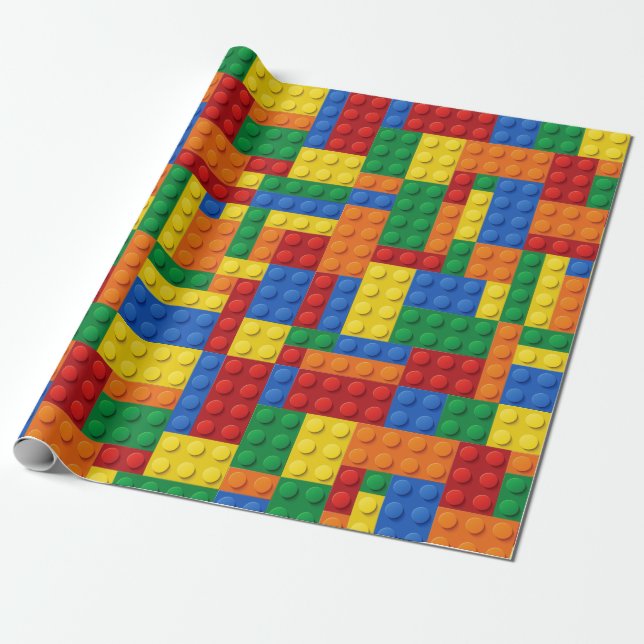 Papier Cadeau Blocs de briques colorées | Personnalisé (Déroulé)