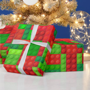 Papier Cadeau Blocs de briques de construction rouge et verte   
