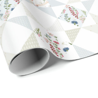 Papier Cadeau Blocs de Courtepoint de Cygne Floral Bébé Bleu Sag