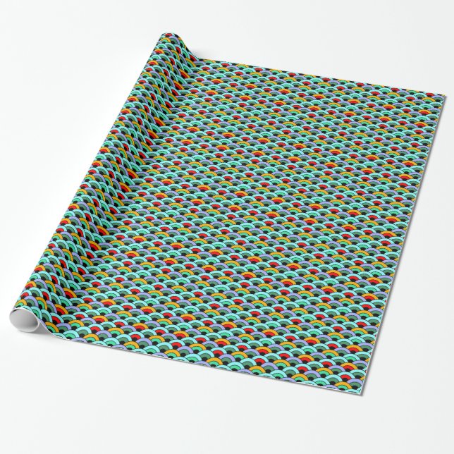 Papier Cadeau Blocs supérieurs d'art déco (vert, rouge, aqua et (Déroulé)