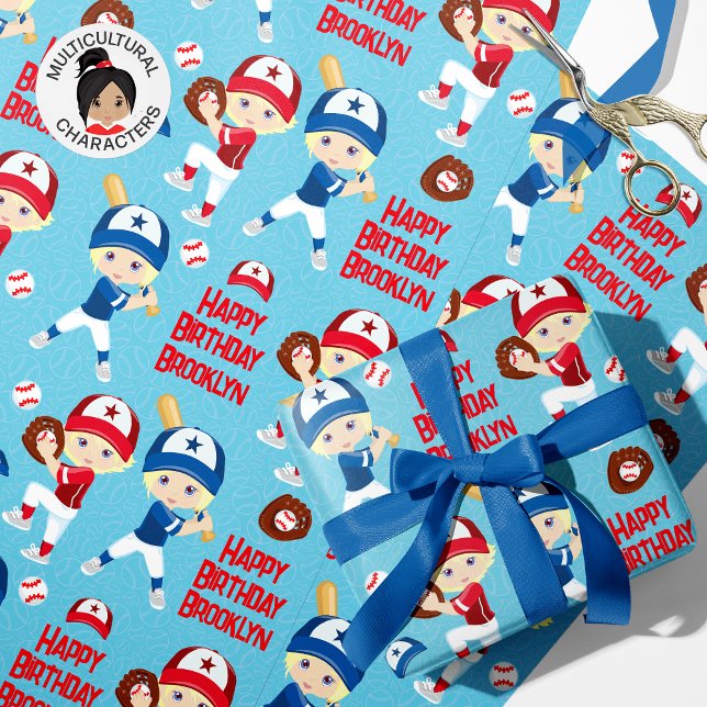 Papier Cadeau Blonde Girl Baseball Personnalisé Papier Enveloppe (Créateur téléchargé)