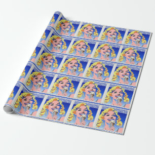 Papier Cadeau Blonde mangeant une glace dans un style Pop Art co