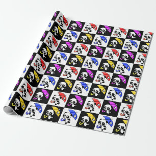 Papier Cadeau Bloquer À damiers Cute Panda Motif