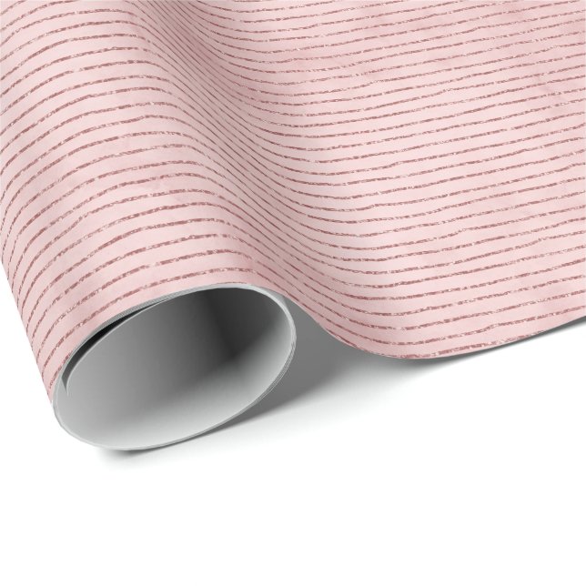 Papier Cadeau Blu rose moderne Faux Foil Lines Noël (Coin rond)