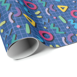 Papier Cadeau Blue 80s Memphis Motif