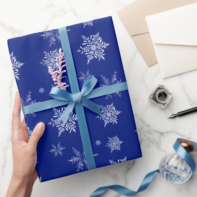 Papier Cadeau Blue and White Delicate Snowflake Christmas (Cadeaux)