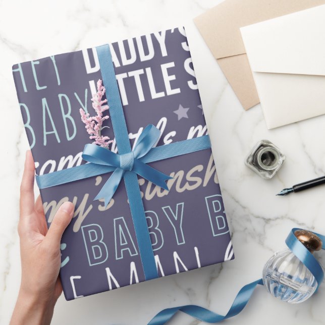 Papier Cadeau Blue Baby Boy Sayings Baby shower Baby Gift (Cadeaux)