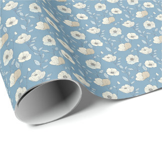 Papier Cadeau Blue Beige Floral Birthday Bridal Baby Shower
