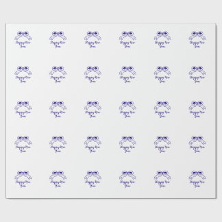 Papier Cadeau Blue bow happy new year name date simple minimal