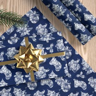 Papier Cadeau Blue Christmas Frost Snowman Rustic