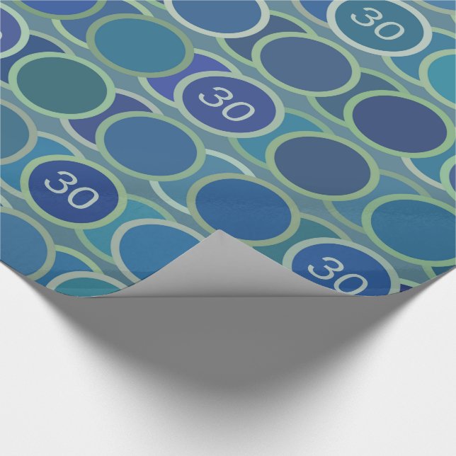 Papier Cadeau Blue Circles Pattern Custom Birthday Age (Coin)