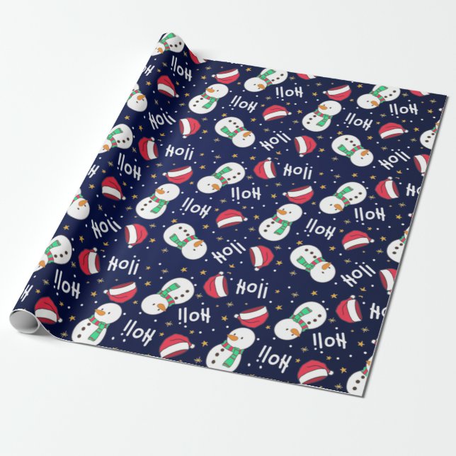 Papier Cadeau Blue Cute bonhomme de neige Noël sans couture moti (Déroulé)