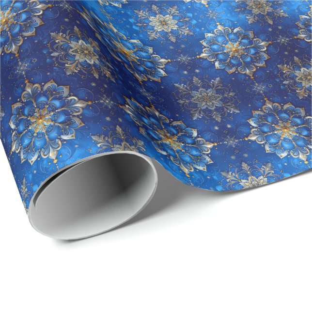Papier Cadeau Blue Decorative Holiday Wrapping Paper (Coin rond)