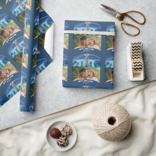 Papier Cadeau Blue Diamond Metallic Roi Échec Fête des Pères 