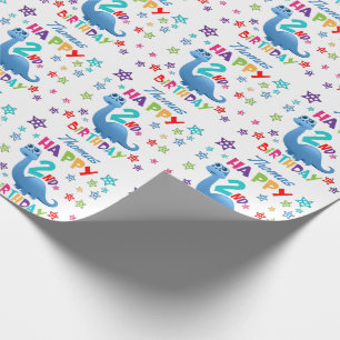 Papier Cadeau Blue Dinosaur 2e anniversaire