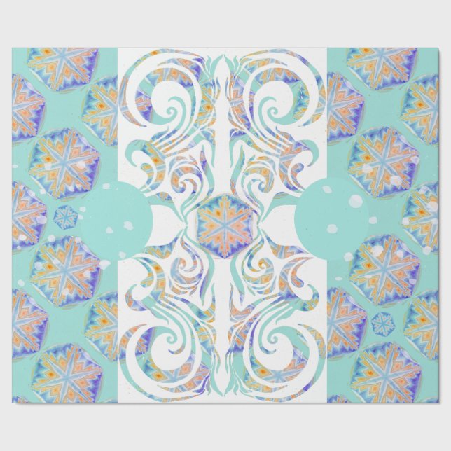 Papier Cadeau Blue Elegant Snowflake motif de tempête de neige (Couture)