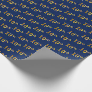 Papier Cadeau Blue, Faux Gold 10th (Dixième) Event Wrapping Pape