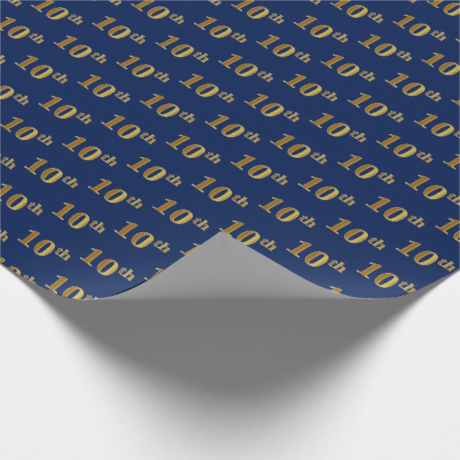 Papier Cadeau Blue, Faux Gold 10th (Dixième) Event Wrapping Pape (Coin)