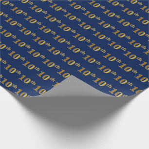 Papier Cadeau Blue, Faux Gold 10th (Dixième) Event Wrapping Pape