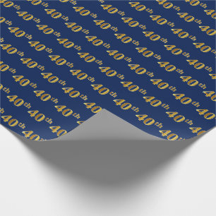 Papier Cadeau Blue, Faux Gold 40th (Quarantième) Event