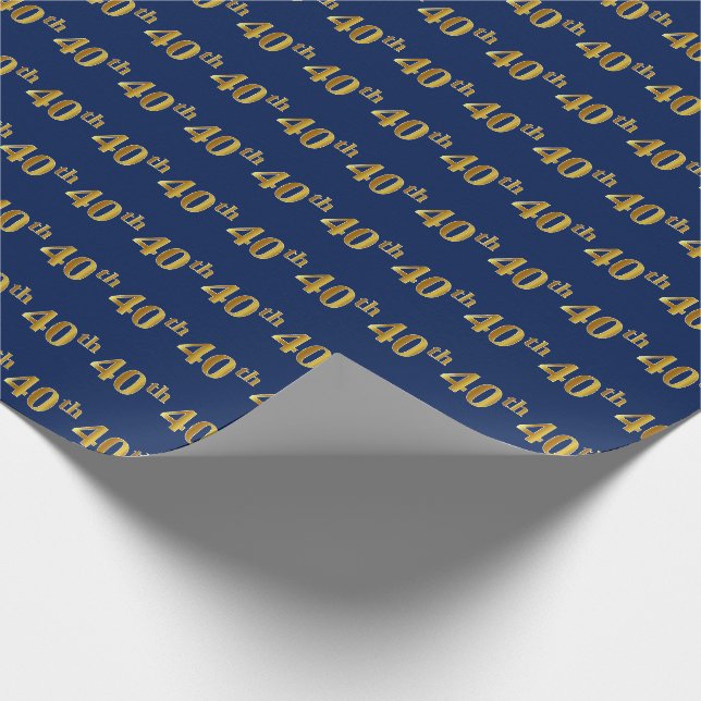 Papier Cadeau Blue, Faux Gold 40th (Quarantième) Event (Coin)