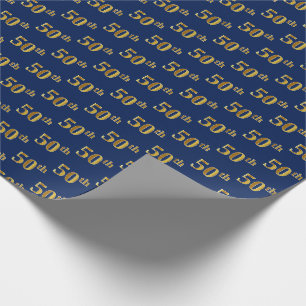 Papier Cadeau Blue, Faux Gold 50e (Cinquantième) événement
