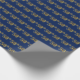 Papier Cadeau Blue, Faux Gold 50e (Cinquantième) événement
