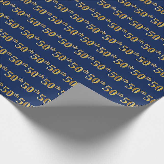 Papier Cadeau Blue, Faux Gold 50e (Cinquantième) événement (Coin)