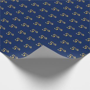 Papier Cadeau Blue, Faux Gold 5th (Fifth) Event Wrapper Paper