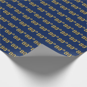 Papier Cadeau Blue, Faux Gold 80th (Eighantième) Event